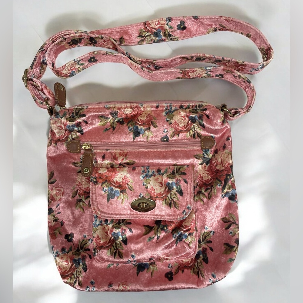 Sweet Pink Floral Velour Crossbody